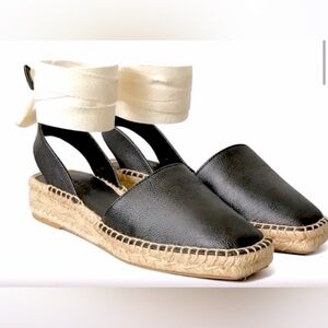 Everlane Black Leather D'Orsay Espadrille Flat Size 8